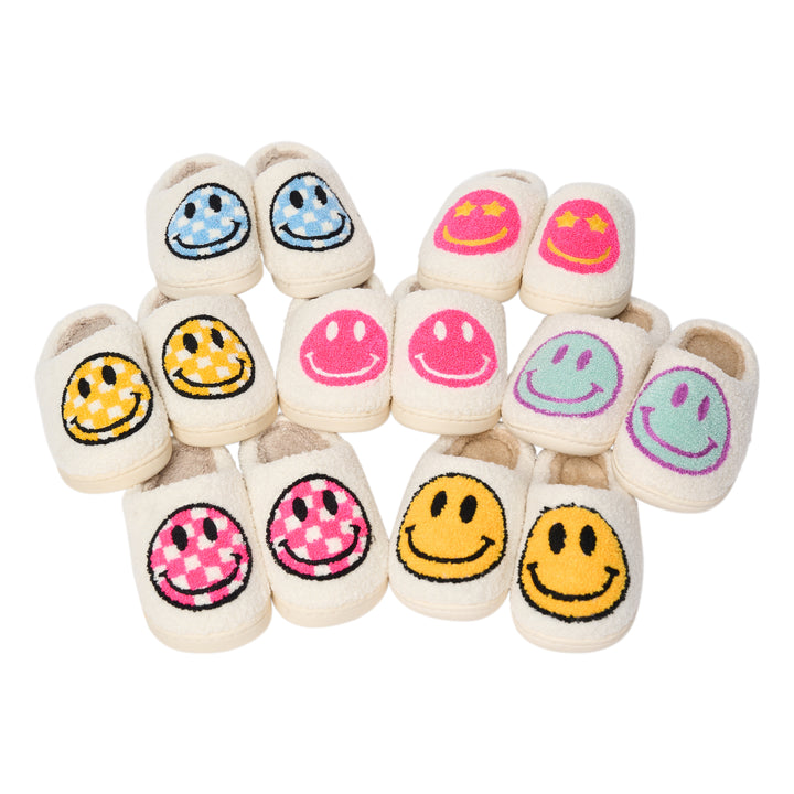 Kids Plush Slippers with a Smiley Face and Star Eyes