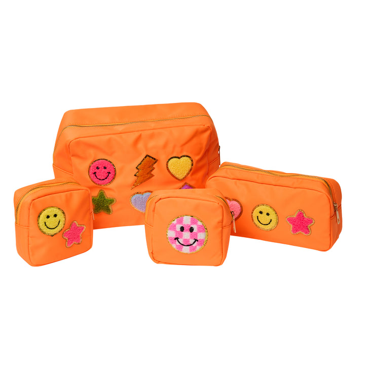 Nylon Pouches with Assorted Patches - Orange