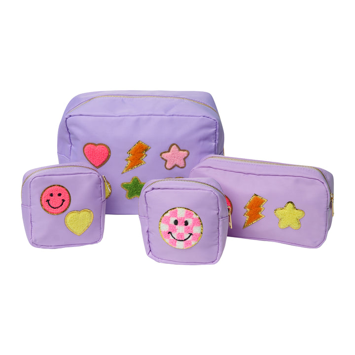Nylon Pouches with Assorted Patches - Lavender