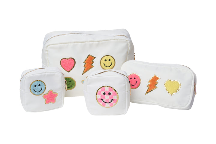 Nylon Pouches with Assorted Patches - White