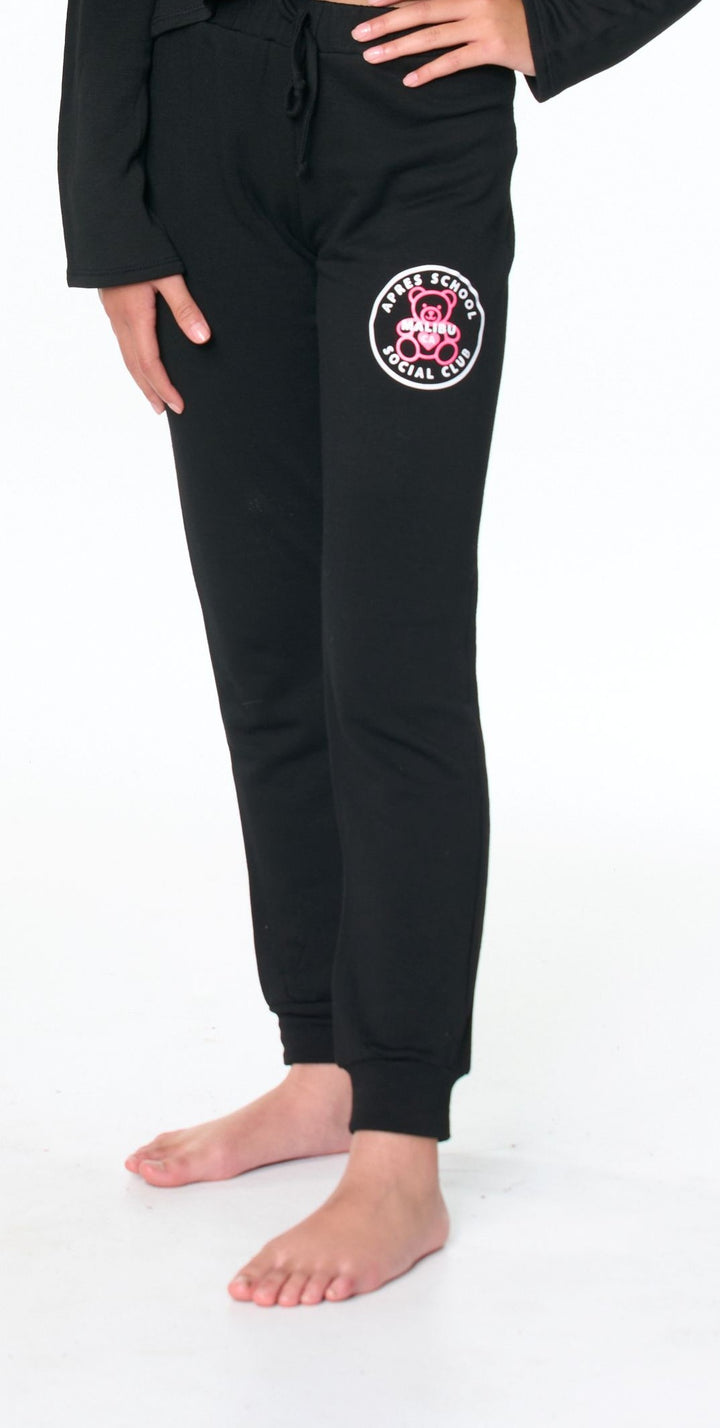 Girl's (8-14) Butter Fleece Sweatpants with "APRES SCHOOL SOCIAL CLUB TEDDY BEAR" Screen