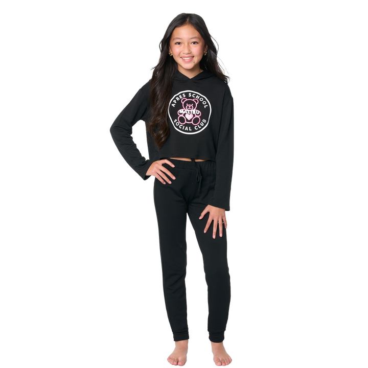 Girl's (8-14) Butter Fleece Sweatpants with "APRES SCHOOL SOCIAL CLUB TEDDY BEAR" Screen