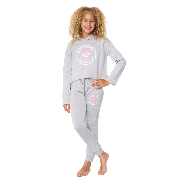 Girl's (8-14) Butter Fleece Sweatpants with "APRES SCHOOL SOCIAL CLUB TEDDY BEAR" Screen