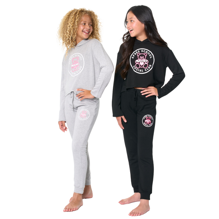 Girl's (8-14) Butter Fleece Sweatpants with "APRES SCHOOL SOCIAL CLUB TEDDY BEAR" Screen