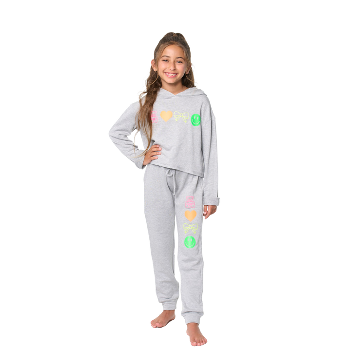 Little Girl's (4-6x) Butter Fleece Hooded Sweatshirt with our Teddy Bear, Bow, Smiley Face and Heart Screen