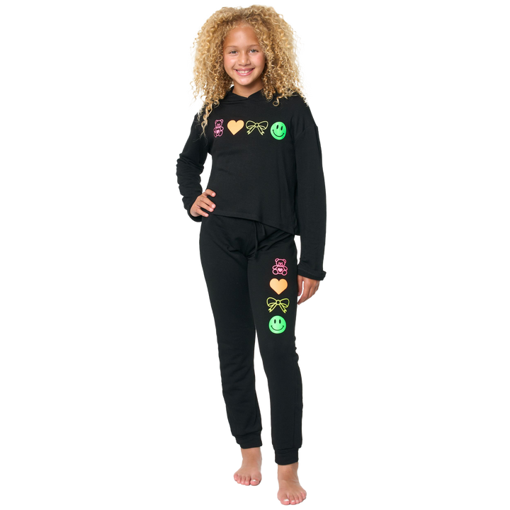 Little Girl's (4-6x) Butter Fleece Hooded Sweatshirt with our Teddy Bear, Bow, Smiley Face and Heart Screen