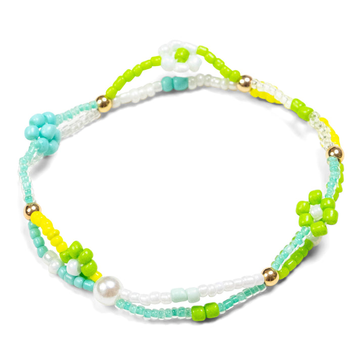 Double Seed Bead Bracelet with Flowers