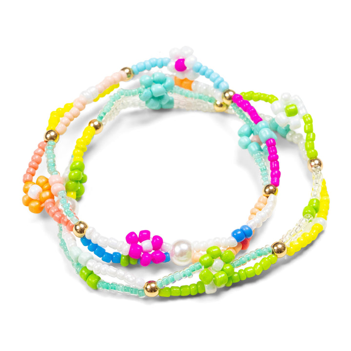 Double Seed Bead Bracelet with Flowers