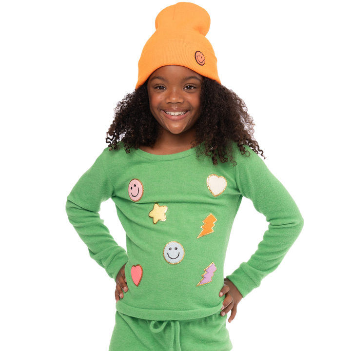 Girl's (8-14) Brushed Hacchi Sweatshirt with Chenille Glitter Patch