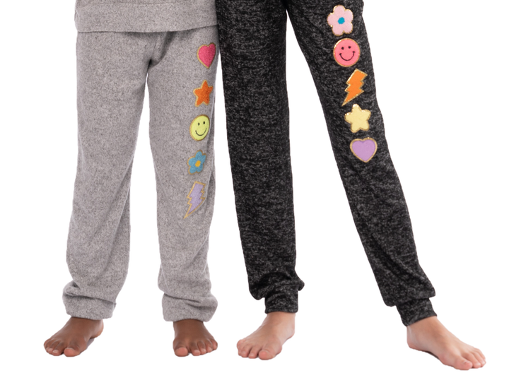 Girl's (8-14) Hacci Sweatpants with Glitter Chenille Patches