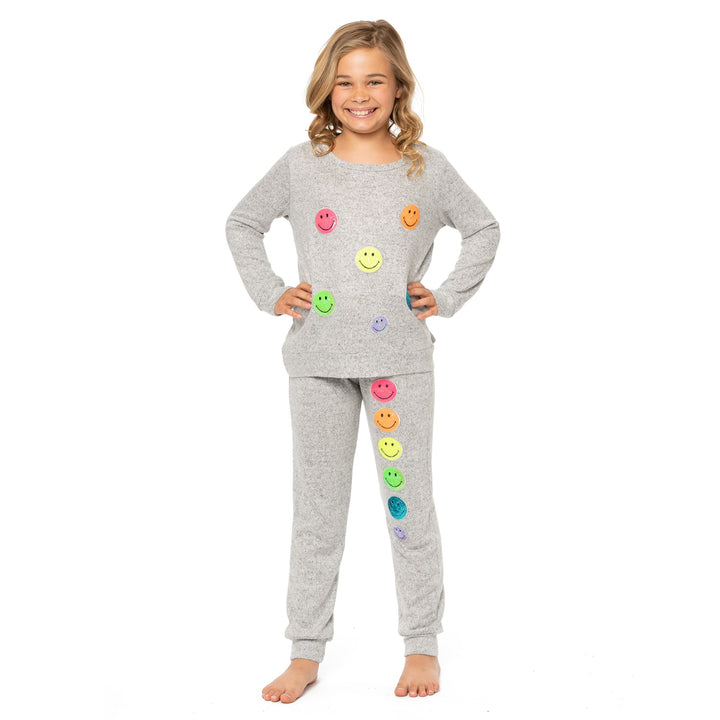 Girl's (8-14) Hacci Sweatpants with Neon Sequin Happy Faces Patches
