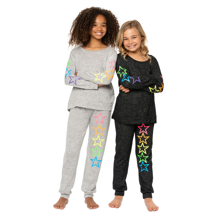 Girl's (8-14) Hacci Sweatshirt with Neon Stars Screen