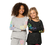 Girl's (8-14) Hacci Sweatshirt with Neon Stars Screen