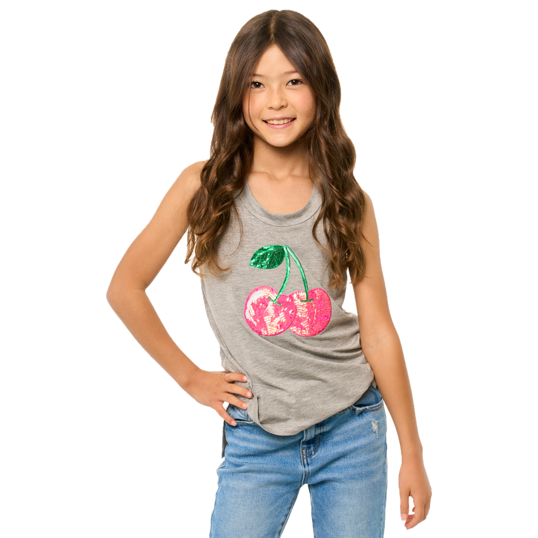 Girls (8-14) Sleeveless Muscle Tee with a "CHERRY" Patch