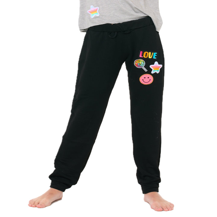Girl's (8-14) Butter Fleece Sweatpants with Assorted Patches
