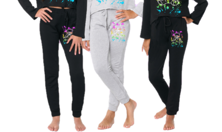 Girl's (8-14) Butter Fleece Sweatpants with Scattered Paint with Teddy Bear Screen