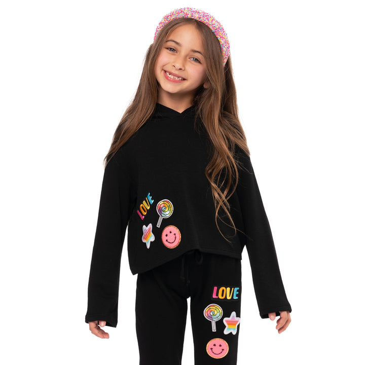 Girl's (8-14) Butter Fleece Hooded Sweatshirt with Assorted Patches