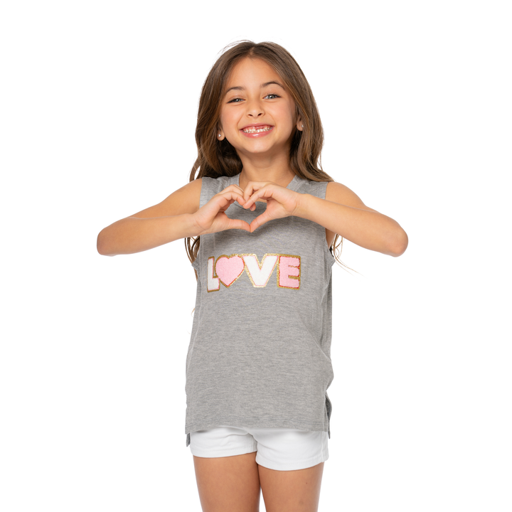Little Girls (4-6x) Sleeveless Tee with "LOVE" Glitter Patch
