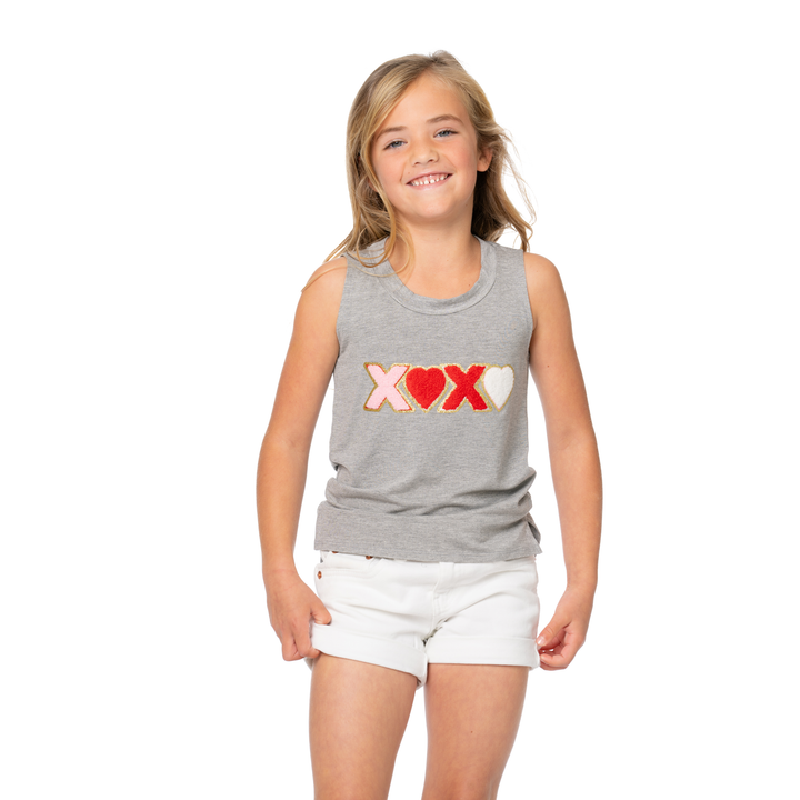 Little Girls (4-6x) Sleeveless Tee with "XOXO" Glitter Patch