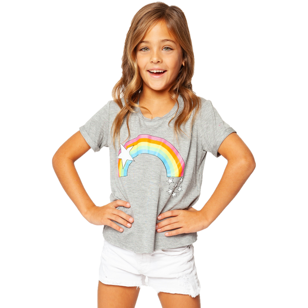 Little Girls (4-6x) Short Sleeve T-Shirts with Rainbow with Falling Stars screen