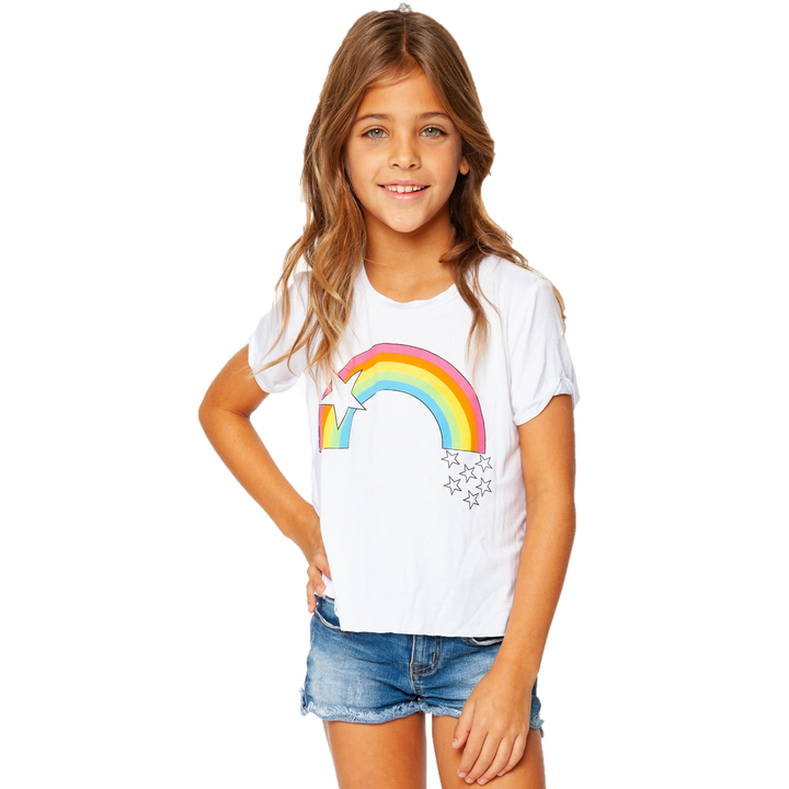 Little Girls (4-6x) Short Sleeve T-Shirts with Rainbow with Falling Stars screen