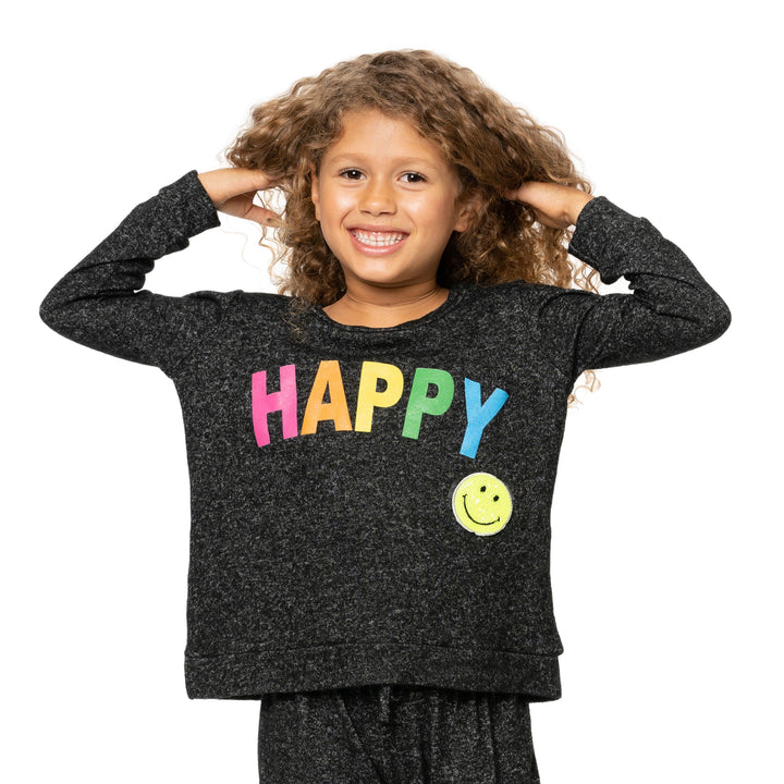 Little Girl's (4-6x) Hacci Sweatshirt with HAPPY Screen plus a Sequin Happy Face Patch