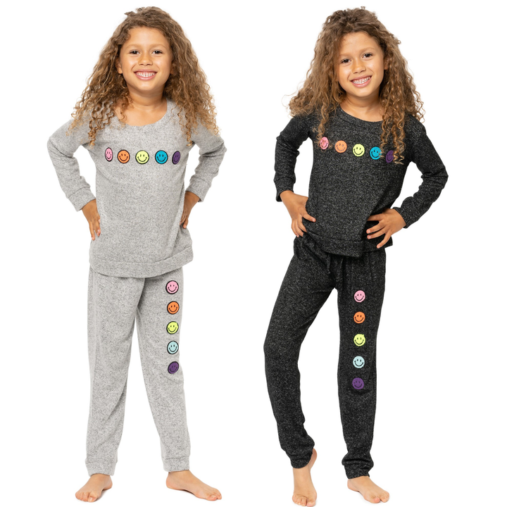 Little Girl's (4-6x) Hacci Sweatpants with Baby Chenille Happy Face Patches