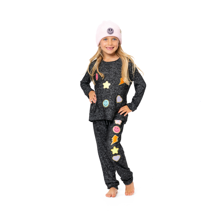 Little Girl's (4-6x) Hacci Sweatshirt with Rainbow Assorted Chenille Patches