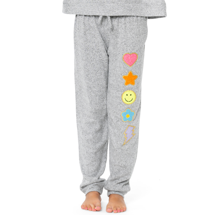 Little Girl's (4-6x) Hacci Sweatpants with Rainbow Assorted Chenille Patches