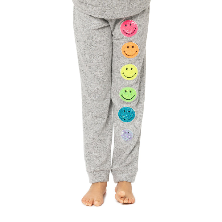 Little Girl's (4-6x) Hacci Sweatpants with Neon Sequin Happy Faces Patches