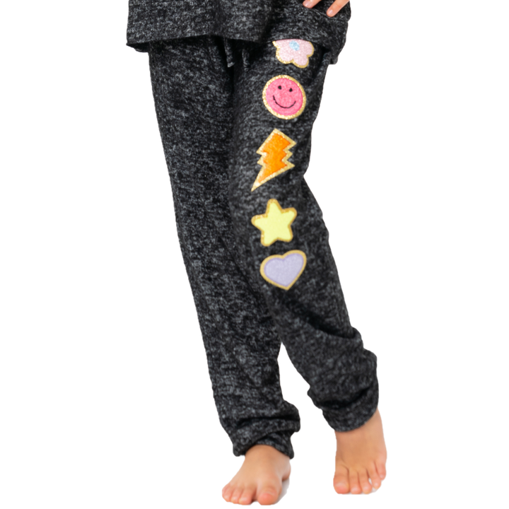 Little Girl's (4-6x) Hacci Sweatpants with Rainbow Assorted Chenille Patches