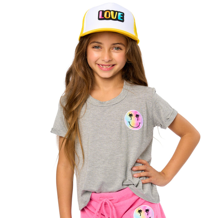 Little Girls (4-6x) Short Sleeve T-Shirt with Happy Face Palm Tree Patch