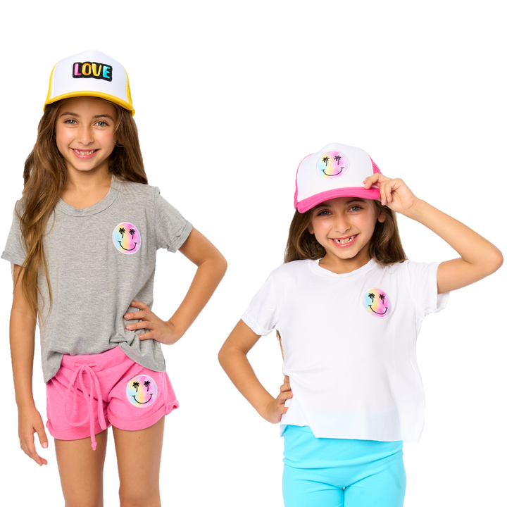 Little Girls (4-6x) Short Sleeve T-Shirt with Happy Face Palm Tree Patch