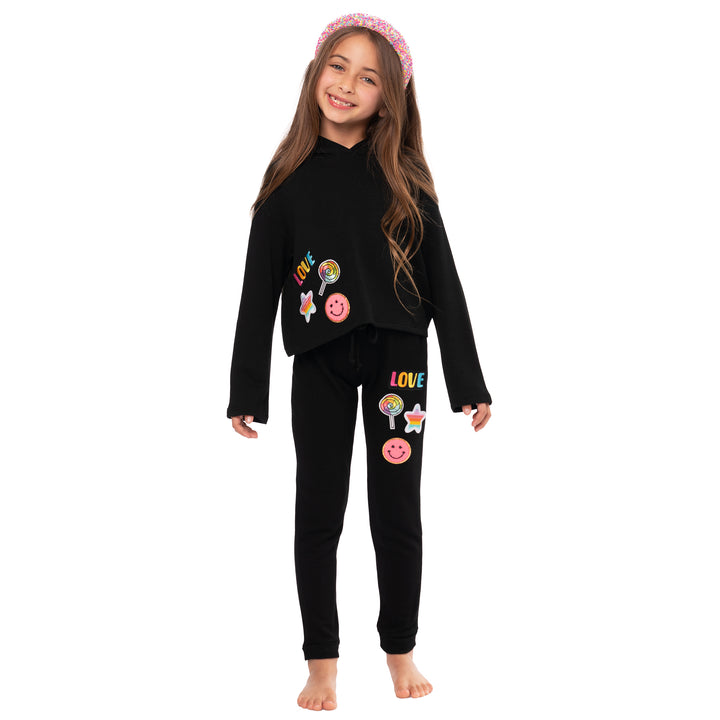 Girl's (8-14) Butter Fleece Hooded Sweatshirt with Assorted Patches