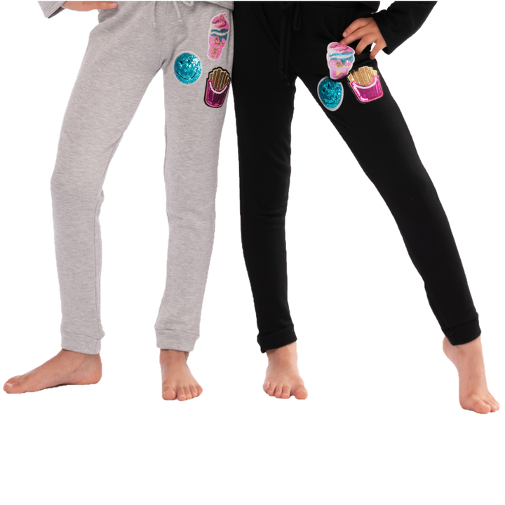 Little Girl's (4-6x) Butter Fleece Sweatpants with Ice Cream, French Fries, and Happy Face Patches