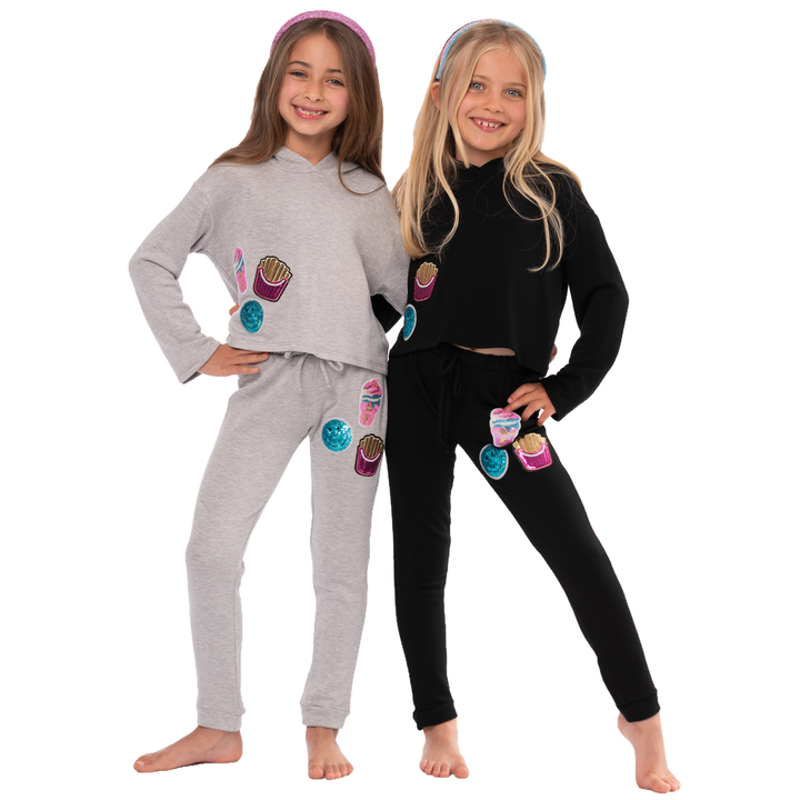 Little Girl's (4-6x) Butter Fleece Sweatpants with Ice Cream, French Fries, and Happy Face Patches