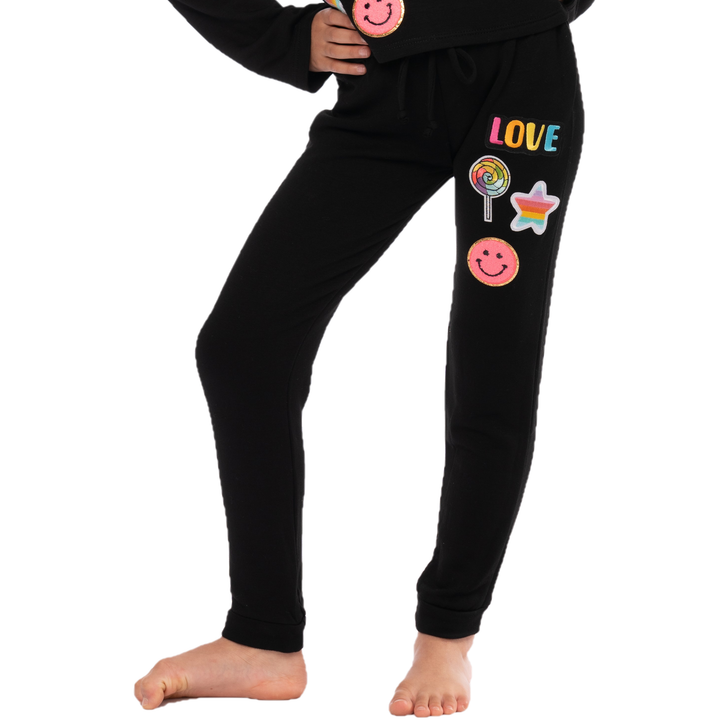 Little Girl's (4-6x) Butter Fleece Sweatpants with LOVE & Smiley Patches