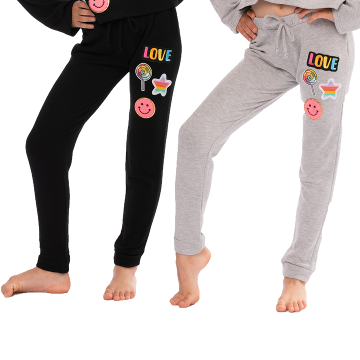 Little Girl's (4-6x) Butter Fleece Sweatpants with LOVE & Smiley Patches