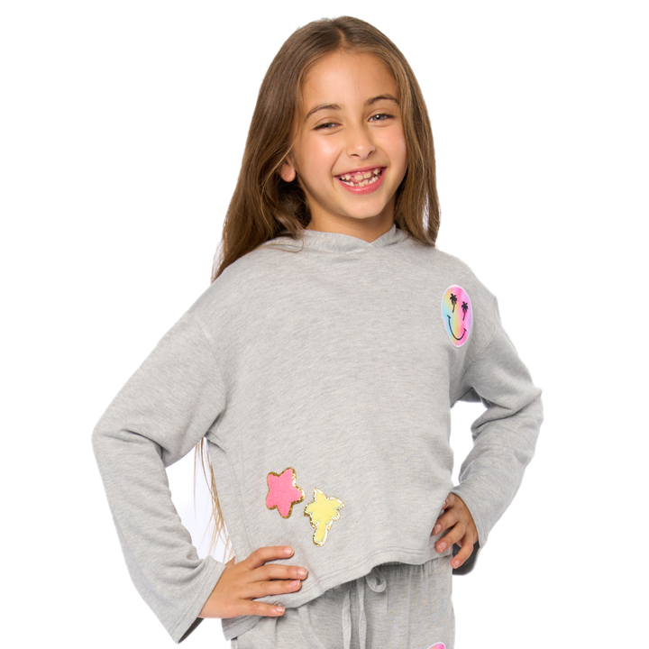 Little Girl's (4-6x) Butter Fleece Hooded Sweatshirt with Happy Face, Palm Tree & Star Patches