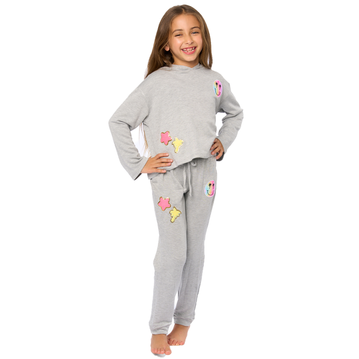 Little Girl's (4-6x) Butter Fleece Hooded Sweatshirt with Happy Face, Palm Tree & Star Patches