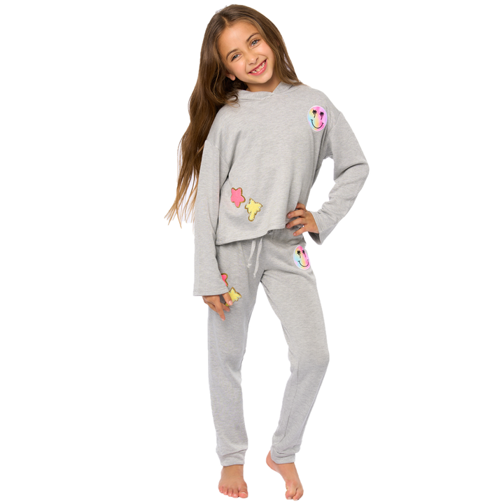 Little Girl's (4-6x) Butter Fleece Hooded Sweatshirt with Happy Face, Palm Tree & Star Patches