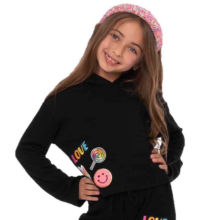 Little Girl's (4-6x) Butter Fleece Hooded Sweatshirt with LOVE & Smiley Patches