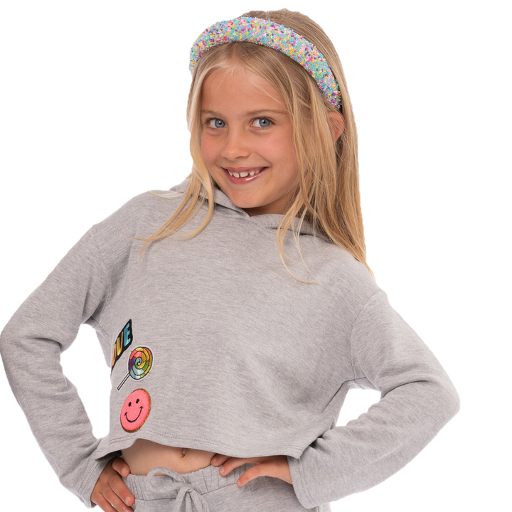 Little Girl's (4-6x) Butter Fleece Hooded Sweatshirt with LOVE & Smiley Patches