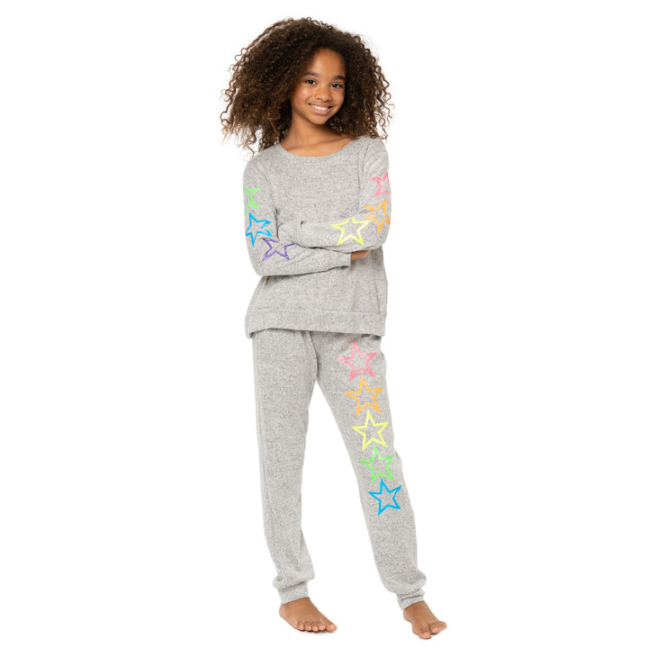 Girl's (8-14) Hacci Sweatshirt with Neon Stars Screen