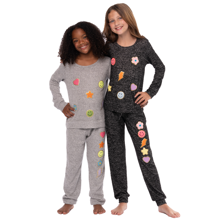 Girl's (8-14) Hacci Sweatpants with Glitter Chenille Patches