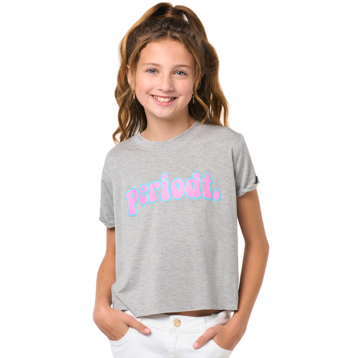 Girl's (8-14) Short Sleeve Crop Tee with "PERIODT" screen