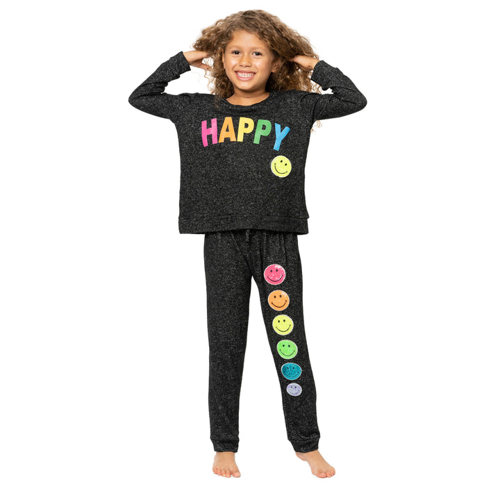 Little Girl's (4-6x) Hacci Sweatshirt with HAPPY Screen plus a Sequin Happy Face Patch