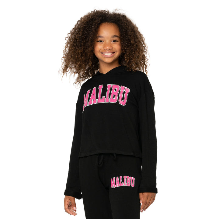 Girl's (8-14) Butter Fleece Hooded Sweatshirt with "MALIBU" Screen
