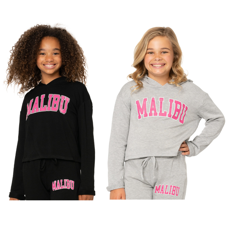 Girl's (8-14) Butter Fleece Hooded Sweatshirt with "MALIBU" Screen