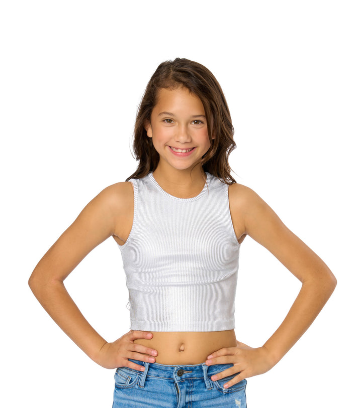 Girl's (8-12) Metallic Paint Ribbed Sleeveless Top